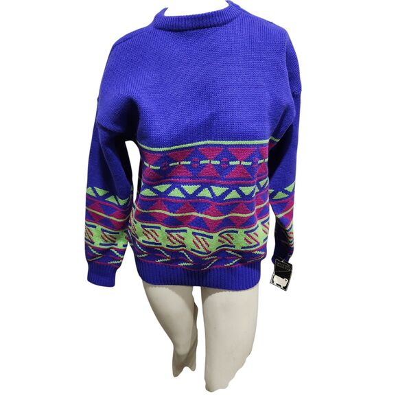 Mountain Lid Woolens Geomtric Knit Sweater Womens SZ XL Deadstock Vintage 80s - Picture 1 of 9